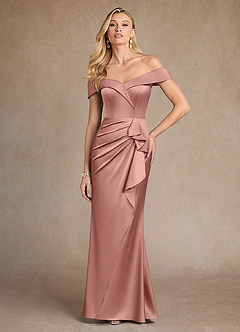 Azazie Laredo Mère de la mariée Robes Robe Sirène en Satin extensible Épaule décolletée Rosette image3