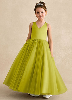 Azazie Peanut Flower Girl Dresses Lemongrass A-Line Strap Tulle Dress image4