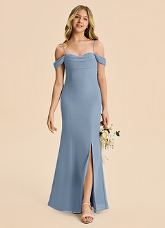 Azazie Nira Junior Dusty Blue Mermaid Ruched Chiffon Dress image4
