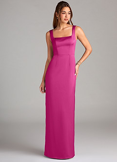 Azazie Flori Bridesmaid Dresses Fuchsia Sheath Side Slit Stretch Satin Dress image1