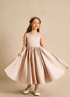 Azazie Doodlebug vestidos de niña de las flores Vestido de Rosa Inglesa de Satin Mate de Corte En A con Lazo image4