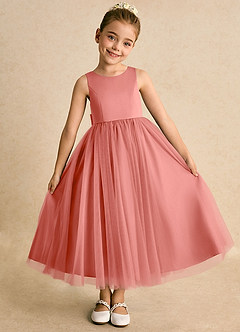 Azazie Solia Flower Girl Dresses Salmon Pink Ball-Gown Bow Tulle Dress image5