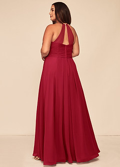 Azazie Ginger Vestidos de damas de honor Vestido de Escarlata de Gasa de Corte en A con Halter Plisado image10