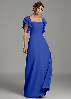 Azazie Dacia Bridesmaid Dresses Royal Blue A-Line Ruched Chiffon Dress image3