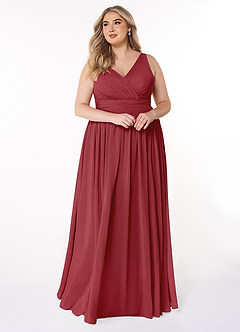 Azazie Kora Bridesmaid Dresses Pomegranate A-Line Pleated Chiffon Dress image10