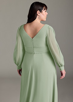 Azazie Sage Final Sale Dusty Sage A-Line Long Sleeve Chiffon Dress image11
