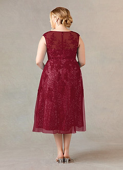 Azazie Flynn Mother of the Bride Dresses A-Line Boatneck Lace Tulle Tea-Length Dress image7