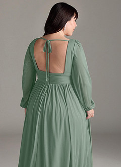 Azazie Norah Brautjungfernkleider A-Linie Lange Ärmel mit V-Ausschnitt Chiffon Kleid Silberner Salbei image13