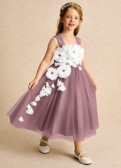 Azazie Dovey Abiti da Ragazza di Fiori Abito Principessa in Tulle Fiocco Vintage Malva image6