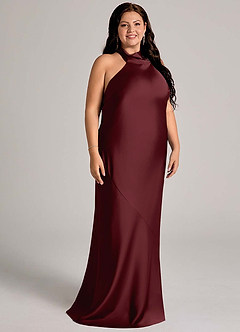 Azazie Velli Bridesmaid Dresses Cabernet Mermaid High Neck Stretch Satin Dress image9