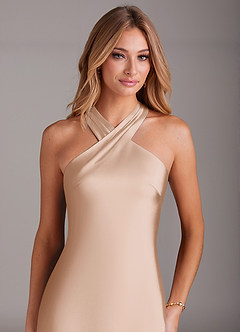 Azazie Doretta Bridesmaid Dresses English Rose Mermaid Pleated Stretch Satin Dress image5