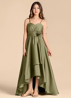 Azazie Catalina Junior Vestido de Pistacho de Satén Elástico de Corte en A con Escote de Corazón image1