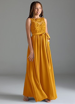 Azazie Elly Junior Butterscotch A-Line Lace Chiffon Dress image4