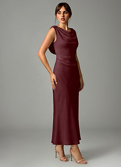 Azazie Kieryn Robes de demoiselle d'honneur Robe Sirène en Satin extensible Plissée Sangria image4