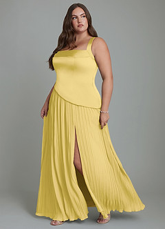 Azazie Stephanie Bridesmaid Dresses Canary A-Line Pleated Stretch Satin Dress image5