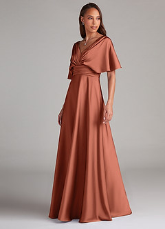Azazie Pamela Robes de demoiselle d'honneur Robe Trapèze en Satin extensible Plissée Argile image4