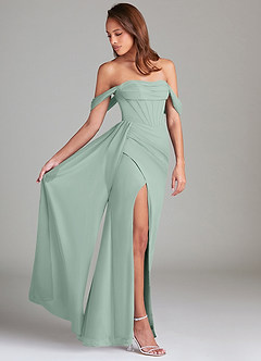 Azazie Amyra Bridesmaid Dresses Agave Sheath Off the Shoulder Chiffon Convertible Dress image2