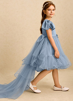 Azazie Cocoa Abiti da Ragazza di Fiori Abito Principessa in Tulle Plissettato Blu Polveroso image4