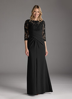 Azazie Margene Final Sale Black Sheath Lace Stretch Crepe Dress image4