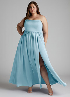 Azazie Morana Final Sale Sky Blue A-Line Off the Shoulder Stretch Satin Convertible Dress image11