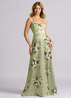 Azazie Mei Abiti da Damigella Abito A-Line in Raso Elasticizzato con Scollo a V Floral Vines image5