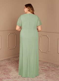 Azazie Jannie Mother of the Bride Dresses Dusty Sage A-Line V-Neck Lace Stretch Chiffon Dress image9