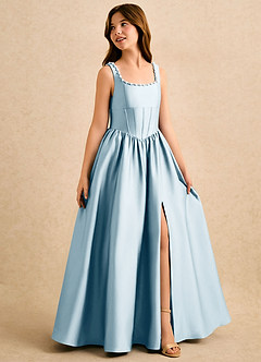 Azazie Enid Girls Formal Flower Girl Dresses Sky Blue A-Line Beaded Stretch Satin Dress image3
