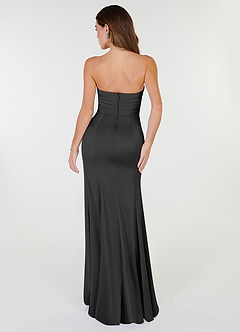 Azazie Yola Bridesmaid Dresses Black Sheath V-Neck Pleated Stretch Satin Convertible Dress image4
