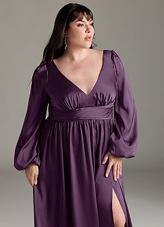 Azazie Norah Bridesmaid Dresses Plum A-Line Stretch Satin Dress image12