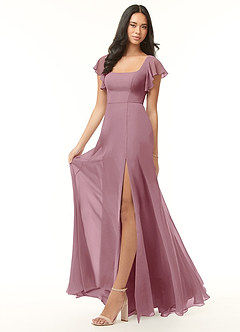 Azazie Bondi Bridesmaid Dresses Vintage Mauve A-Line Ruffled Chiffon Dress image4