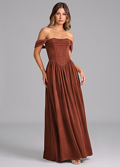 Azazie Hattie Bridesmaid Dresses Terracotta A-Line Ruched Velvet Dress image5