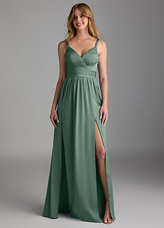 Azazie Chanel Brautjungfernkleider A-Linie Plissee Stretch-Satin Kleid Eukalyptus image5