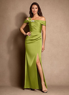 Azazie Altonia Kleider für die Brautmutter Meerjungfrau-Linie Schulterfrei Stretch-Satin Kleid Zitronengras image1