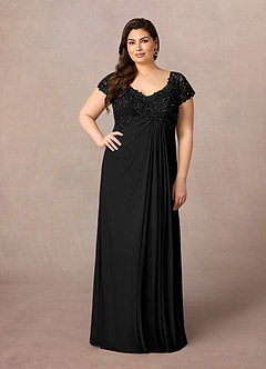 Azazie Macy vestidos de madre de la novia Vestido de Negro de Encaje de Corte En A con Encaje de lentejuelas image6
