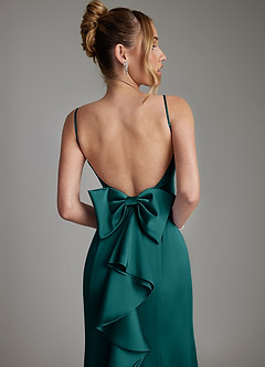 Azazie Zherra Robes de demoiselle d'honneur Robe Sirène en Satin extensible Nœud Paon image7