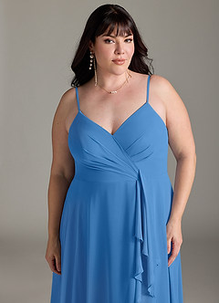 Azazie Akita Robes de demoiselle d'honneur Robe Trapèze en Mousseline de soie Geai Bleu image9