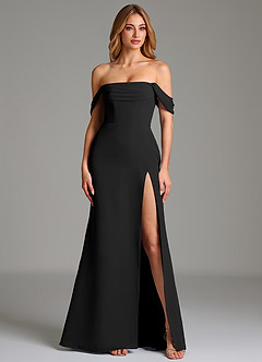 Azazie Riley Robes de demoiselle d'honneur Robe Fourreau Convertible en Mousseline de soie Épaule décolletée Noir image4