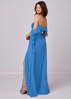 Barbie ♥ Azazie Jurken voor bruidsmeisjes Converteerbaar Jurk van Chiffon met A-Lijn Off the Shoulder Blauwe Gaai image4