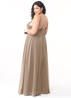 Azazie Aziza Bridesmaid Dresses Taupe A-Line V-Neck Pleated Chiffon Dress image10