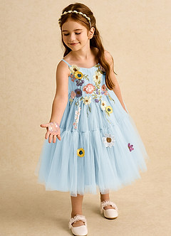 Azazie Osea Robe Demoiselle D'honneur Fillette Robe Princesse en Tulle Plissée Bleu Ciel image1