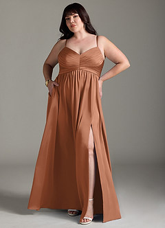 Azazie Alia Bridesmaid Dresses Bronzer A-Line Pleated Stretch Satin Dress image8