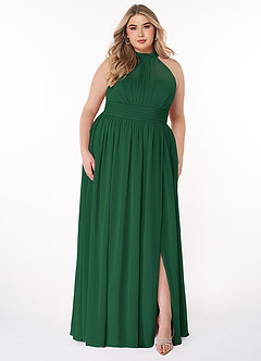 Azazie Iman Bridesmaid Dresses Dark Green A-Line A-Line Ruched Chiffon Dress image8