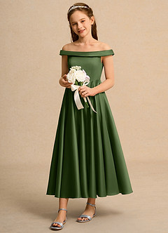 Azazie Teeny Girls Formal Sukienki dla dziewczynek sypiących kwiaty Linia A Pofałdowany Matowy satynowy Długość kostki Sukienka image1