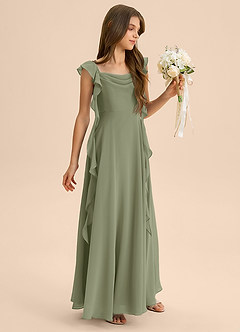 Azazie Carmin Junior Pistachio A-Line Ruched Chiffon Dress image5