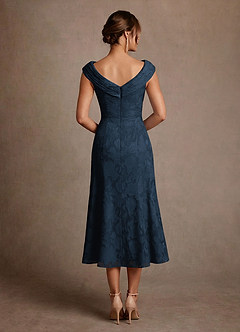 Azazie Keith Venta final Vestido Azul Marino Oscuro de Devorado Floral de Corte Recto con Plisado image2