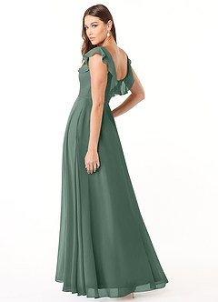 Azazie Jinny Brautjungfernkleider A-Linie Quadratischer Ausschnitt Gerüscht Chiffon Kleid Seemoos image7