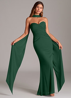 Azazie Katelyn Jurken voor bruidsmeisjes Converteerbaar Jurk van Mesh met Kolom Strapless Donkergroen image1