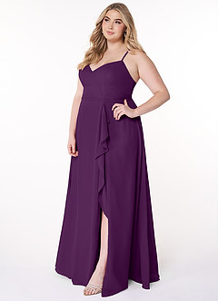 Azazie Naeem Bridesmaid Dresses Grape A-Line V-Neck Ruffle Chiffon Dress image10