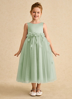 Azazie Lux vestidos de niña de las flores Vestido de Salvia Polvorienta de Tul de Corte En A con Perla image5