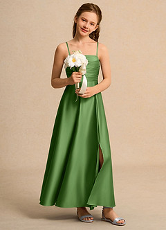 Azazie Pebbles Girls Formal Sukienki dla dziewczynek sypiących kwiaty Litera A Plisowana Matowy satynowy Długość kostki Sukienka image6